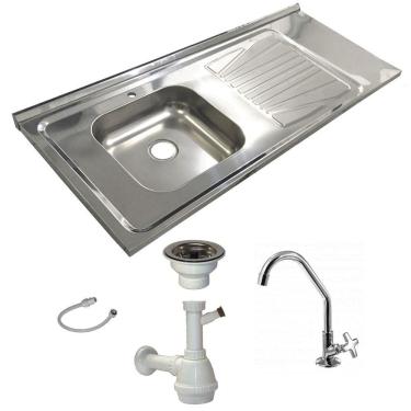 Imagem de Pia Inox Fabrinox PSD1200E 120x52cm, cuba esquerda, kit completo