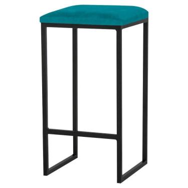Imagem de Banqueta Billie Base Preta Suede Azul Claro Gran Belo