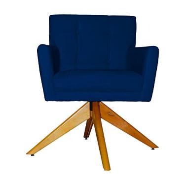 Imagem de Poltrona Decorativa Onix Pés Giratório de Madeira Suede Azul Marinho - DS Estofados