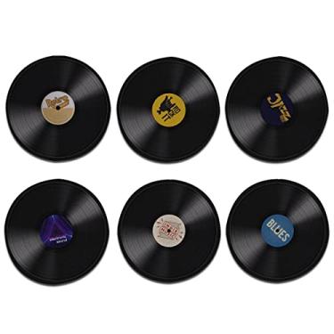 Imagem de Kit 6 Porta Copos Disco de Vinil Cozinha Criativa Retrô cor:Preto