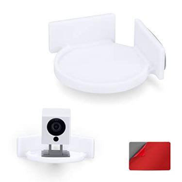 Imagem de BRAINWAVZ Mini suporte de prateleira circular para câmeras de segurança, monitores de bebê, alto-falantes, plantas e mais, suporte universal, adesivo forte, sem bagunça, sem parafuso (branco)