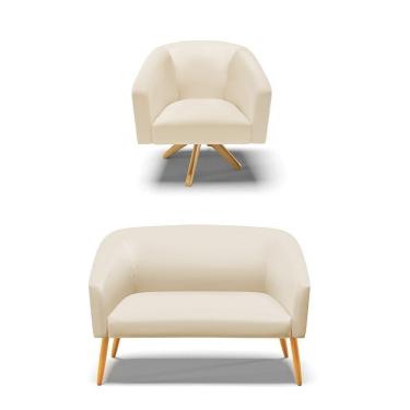 Imagem de Kit 1 Namoradeira E 1 Poltrona Base Madeira Bege