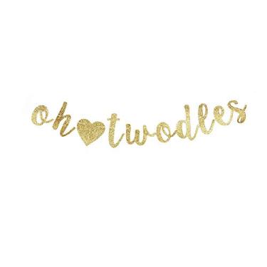 Imagem de Bandeira Oh Twodles, infantil para meninas/meninos 2º aniversário decoração de papel dourado com gliter