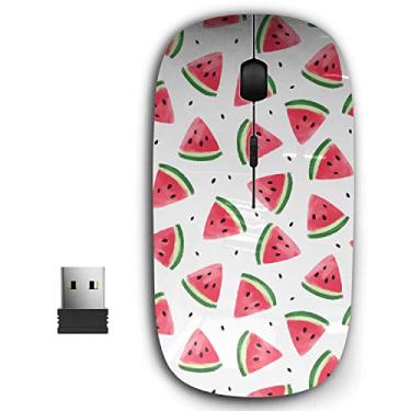 Imagem de Mouse sem fio USB ergonômico portátil 2,4 G para PC, laptop, computador, notebook com nano receptor (melancias fatias de melancia)