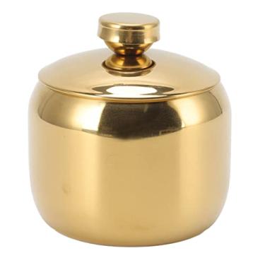 Imagem de pote de especiarias de aço inoxidável,Açucareiro, lata de condimento para casa, recipiente de condimento pequeno em forma de tambor, recipiente de tempero de cozinha com (Gold)
