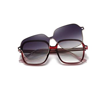 Imagem de Óculos de sol de pesca polarizados moda quadrado clip-on óculos magnéticos óculos de sol femininos de luxo armação, C62 vinho vermelho cinza, polarizado