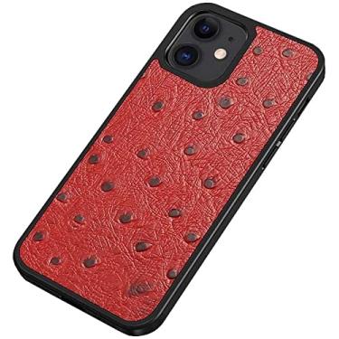 Imagem de KAPPDE Capa de telefone traseira de couro, para Apple iPhone 12 (2020) 6,1 polegadas padrão de avestruz negócios totalmente envolvida capa à prova de choque [proteção de tela e câmera] (cor: vermelho)