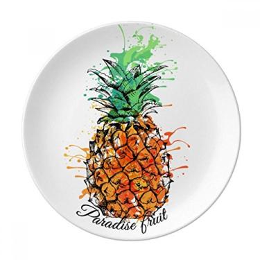 Imagem de Prato de sobremesa laranja com abacaxi tropical, porcelana decorativa, 20 cm, jantar em casa