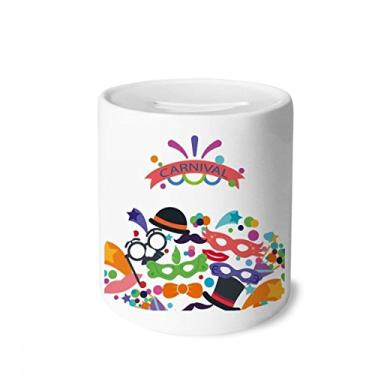 Imagem de DIYthinker Porta-moedas de cerâmica com cabeça de chapéu de óculos Carnaval de Veneza, presente de cofrinho