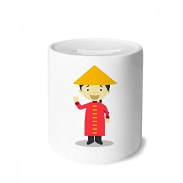 Imagem de DIYthinker Caixa de dinheiro vermelha com desenho animado China caixa de cerâmica porta-moedas presente de cofrinho