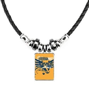 Imagem de DIYthinker Colar de rua laranja azul com asas de caveira, grafite, joia de torque, pingente de corda de couro