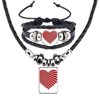 Imagem de Conjunto de joias de pulseira de couro em formato de coração vermelho Dia dos Namorados