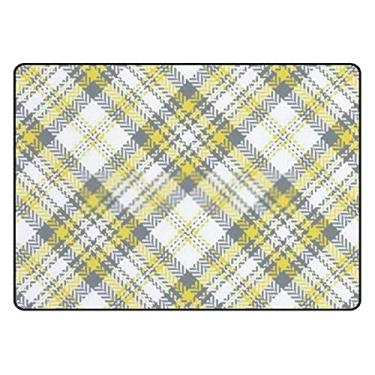 Imagem de ColourLife Tapetes leves e macios, padrão xadrez tartã em cinza, amarelo, branco, tapete para crianças, sala de jogos, piso de madeira, sala de estar, 182,8 x 121,9 cm