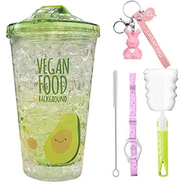 Imagem de Trumbler infantil de abacate para viagem com canudo para uso ao ar livre, garrafa de água esportiva, canecas geladas para freezer, vidro (sorriso de abacate, 450 ml)