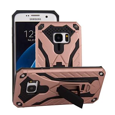 Imagem de Capa ultrafina compatível com Samsung Galaxy S7 Edge, capa de corpo inteiro híbrida de duas camadas de PU + TPU de grau militar, suporte protetor à prova de poeira à prova de choque capa traseira do telefone (cor: ouro rosa)