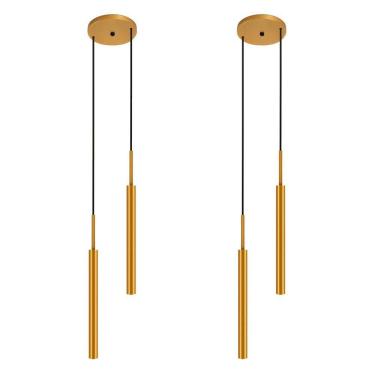 Imagem de Kit 2 Luminárias Pendente De Teto Tubo Duplo Balcão Dourado