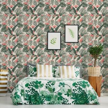 Imagem de Papel de parede para Quarto Folhagem Tropical e Flores 57x270cm