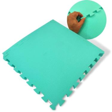 Imagem de Kit 8 Tapete EVA Infantil Tatame Bebe Criança Placa de 50x50cm 10mm Área de 2m² Diversas Cores Brinquedoteca Atividades (Verde Claro)