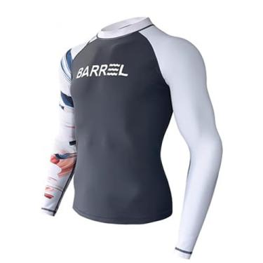Imagem de Bestgift Roupa de mergulho masculina proteção solar de corpo inteiro roupa de surf fato de mergulho manga longa calças compridas cinza branco top GG