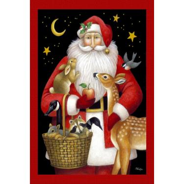 Imagem de Toland Home Garden Santa's Friends 32,5 x 45,7 cm Bandeira decorativa colorida de inverno Natal animal veado pássaro jardim - 119695, vermelho/branco/preto