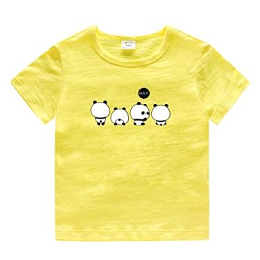 Imagem de Camiseta infantil meninos meninas verão manga curta panda estampas de desenhos animados camisetas tops roupa íntima térmica fofa, Amarelo, 4-5T