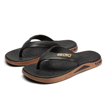 Imagem de Chinelos masculinos para praia e verão, sandálias tanga em cunha, chinelos confortáveis ​​para piscina ao ar livre (Color : Black, Size : 45 EU)