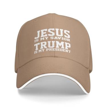Imagem de Boné de beisebol clássico Jesus is My Savior 2024 Vintage Original Boné de caminhoneiro Trump is My President, Cor da areia, G