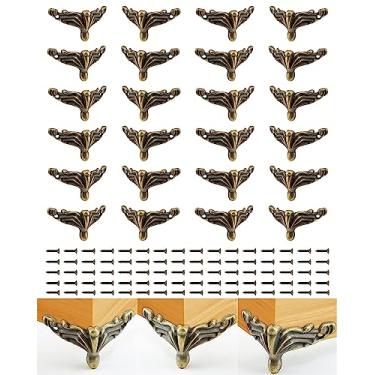 Imagem de Olldag 24 peças de pés de caixa de latão antigo para caixa de madeira, canto de armazenamento de baú de joias, protetor de liga de zinco para gravação de caixas de madeira decorativas, armários (24