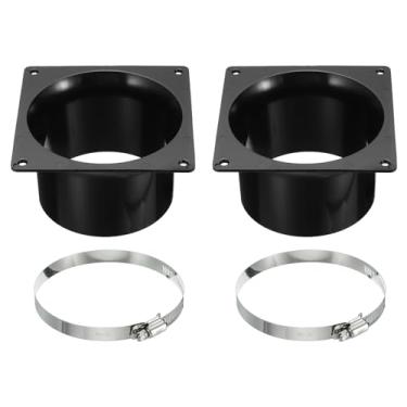 Imagem de PATIKIL Flange de conector de duto de 10 cm, pacote com 2 placas de parede de ventilação para secadora quadrada a redonda reta com grampo para aquecimento de ar ventilação, ventilação, exaustor, preto