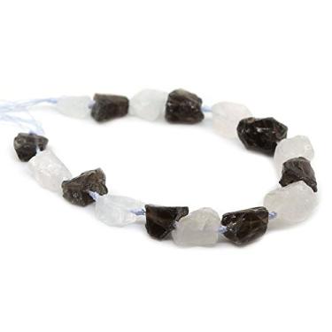Imagem de (Quartzo branco e esfumacado) - Natural White & Smoky Quartz Crystal Nugget Raw Graduated Beads Strand 2mm Hole Drilled