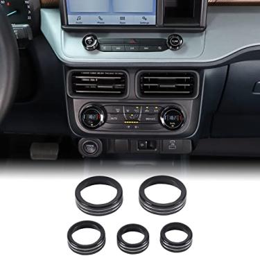 Imagem de Aunginsy Console central de carro ar condicionado botão botão botão círculo capa compatível com F0rd Maverick 2022 alumínio interruptor guarnição acessórios anel de proteção, preto (5 peças)