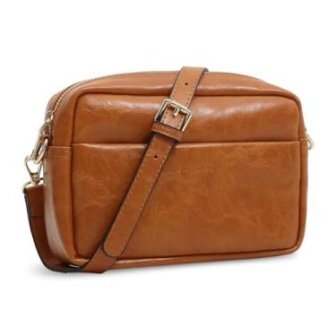 Imagem de WOOMADA Bolsas transversais femininas de couro vegano, bolsas de ombro pequenas com alça larga, 2 - Marrom, Transversal