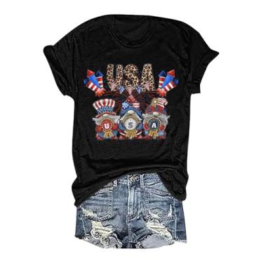 Imagem de Camisetas femininas patrióticas 2024 American 4th of July Independence Day Camiseta casual casual macia túnica, Preto, P