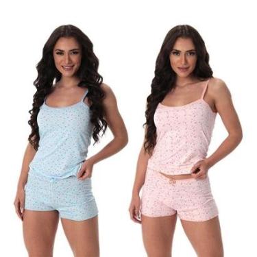 Imagem de Kit 2 Pijama Baby Doll Short Em Suede Curto Dormir Conforto Feminino Adulto-Feminino