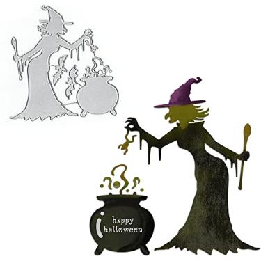 Imagem de Cortes de Halloween para fazer cartões e álbuns, moldes de molde de metal de corte de bruxa de corte, poção mágica, corte de morcego sapo para decoração de cartão de gravação de papel de álbum de fotos faça você mesmo