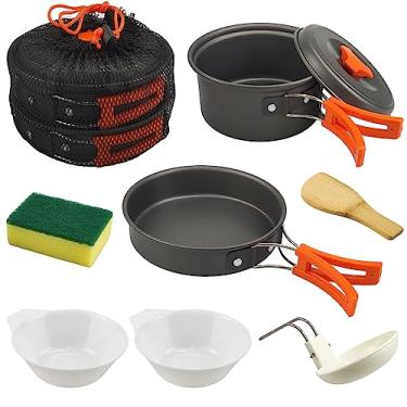 Imagem de Conjunto de cozinha de acampamento, conjunto de 7 peças de panelas de acampamento para mochila, panelas e panelas, kit de cozinha de sobrevivência para caminhadas, equipamentos de cozinha ao ar livre