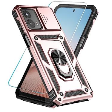 Imagem de SunStory Capa para Motorola Moto G 5G 2023 com protetor de tela de vidro temperado e capa de câmera deslizante e suporte, [grau militar] capa de telefone para Moto G 5G 2023 (ouro rosa)