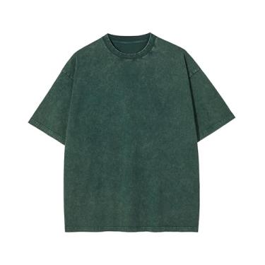 Imagem de Laixton Camiseta masculina grande unissex vintage camisetas de algodão streetwear estética casual túnica, A - vintage verde escuro, M