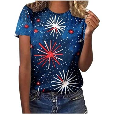 Imagem de Camisetas femininas de 4 de julho de manga curta, bandeira americana, gola redonda, camisetas estampadas modernas casuais de verão, 4 de julho 11 multicolorido, XXG