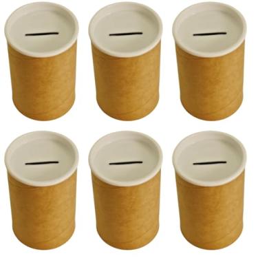 Imagem de 30 Cofres de papelao 10 x 6 tubo em Kraft com base de Plástico escola escritorio lembrancinha mimo centro de mesa personalizavel cofrinho (Branco)