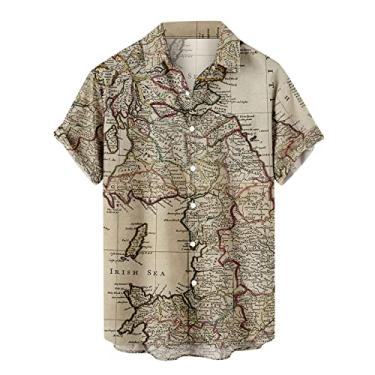 Imagem de Camisetas masculinas havaianas tropicais estampadas camiseta masculina manga curta gola tartaruga praia outono verão 2024, P-451 amarelo mostarda, M