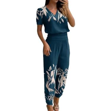 Imagem de Zcargel Conjunto de vestido casual feminino e calça moderna, decote em V para visual profissional, Azul, G