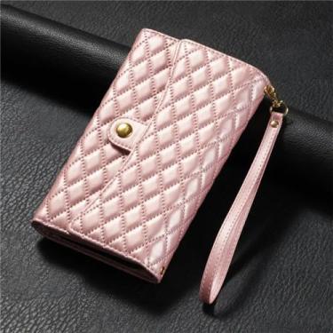 Imagem de Capa de couro flip com cordão longo para redmi note 13 pro 12 11 11s 13t 12t 11t x5 m6 pro capa de cartão carteira com zíper, rosa, para poco c65