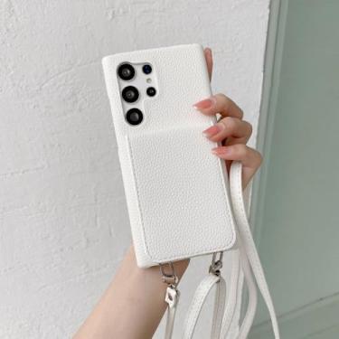 Imagem de Capa de telefone de couro crossbody para Samsung Galaxy S23 S21 FE S24 Ultra S22 Plus A54 A34 A14 A24 A35 A55 A15 A25 M54 Capa carteira, branca, para Galaxy S22 Plus