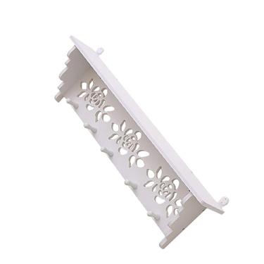 Imagem de Prateleiras de armazenamento de parede Prateleira de suspensão de parede Cabide de armazenamento de parede Gancho de casaco de aço branco Prateleira de armazenamento de PVC Exibição de ornamentos Prat