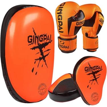Imagem de Luvas de boxe alvo de mão sanda pé conjunto de alvo de couro anti-explosão crianças adulto treinamento saco de boxe conjunto de boxe, laranja, 12oz