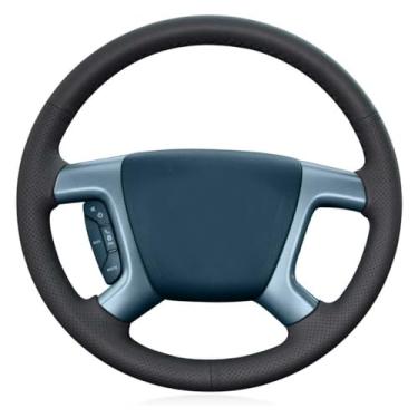 Imagem de USHTIGER Capa de volante de carro para GMC Sierra 1500 SLE SLT LTZ WT 2008 Chevy Silverado LTZ Savana Denali 2500 HD 2010 Chevrolet Captiva Tahoe Daewoo Winstorm couro de microfibra preto