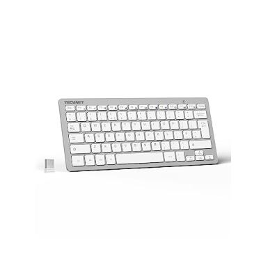Imagem de TECKNET Teclado sem fio de 2,4 G, teclado compacto ultrafino com teclas de atalho de mídia, teclado USB pequeno silencioso para laptop, PC, desktop, Smart TV, notebook, Chromebook, prata