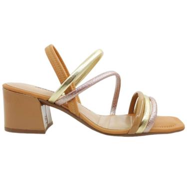 Imagem de Sandália Feminina Casual Dia a Dia Salto Bloco Médio Calce Fácil Bico Quadrado Dakota Y8291