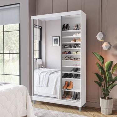 Imagem de Sapateira 2 Portas de Correr com Espelho e 20 Prateleiras Ajustáveis Diamante Yescasa Branco